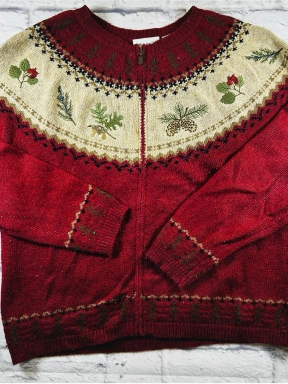 Croft and Barrow Fall Sweater in Burgundy & Cream